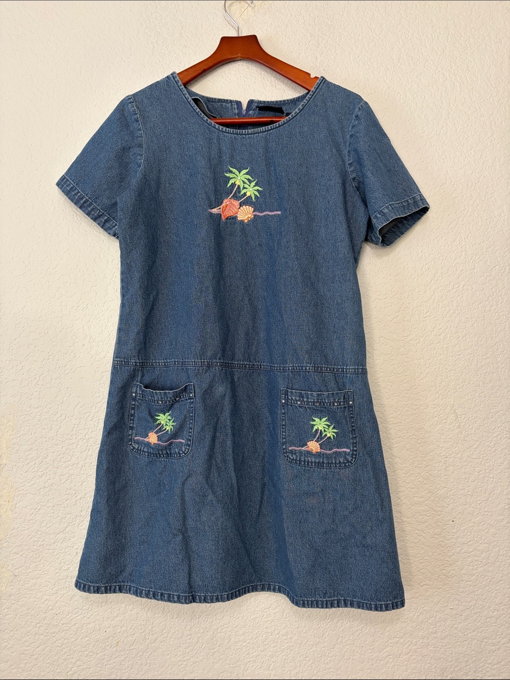 Vintage CB Casual Chambray Denim Embroidered Dress